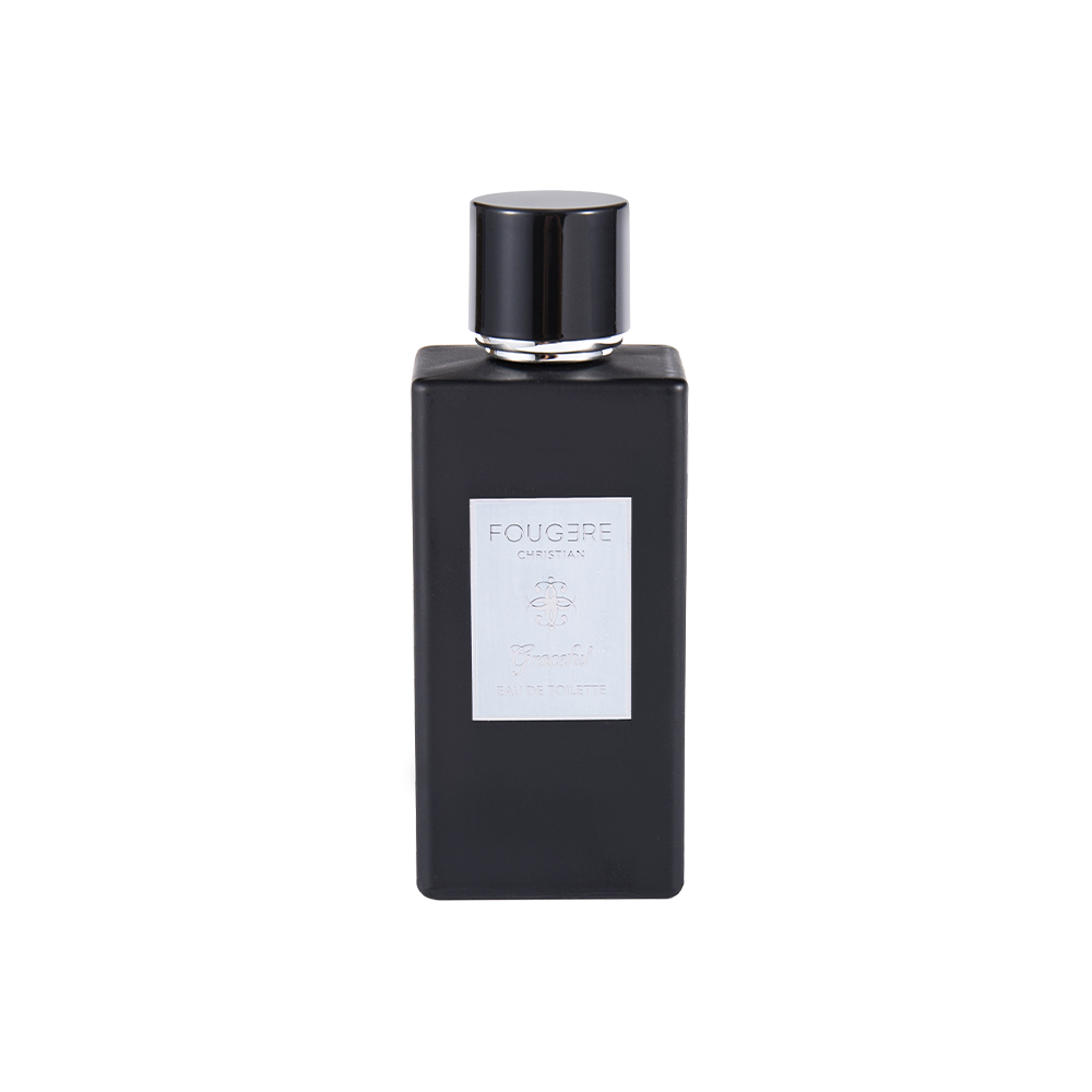 KY1481-WJ2360 Bottiglia di profumo in vetro nero opaco da 100 ml con tappo nero lucido