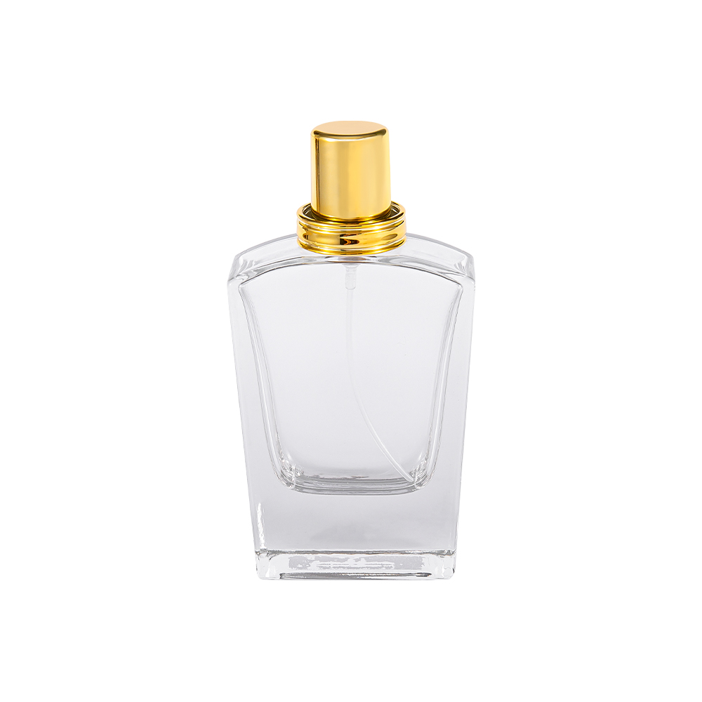 KY10-WJ436 Bottiglia di profumo in vetro trasparente da 50 ml con tappo in oro brillante UV