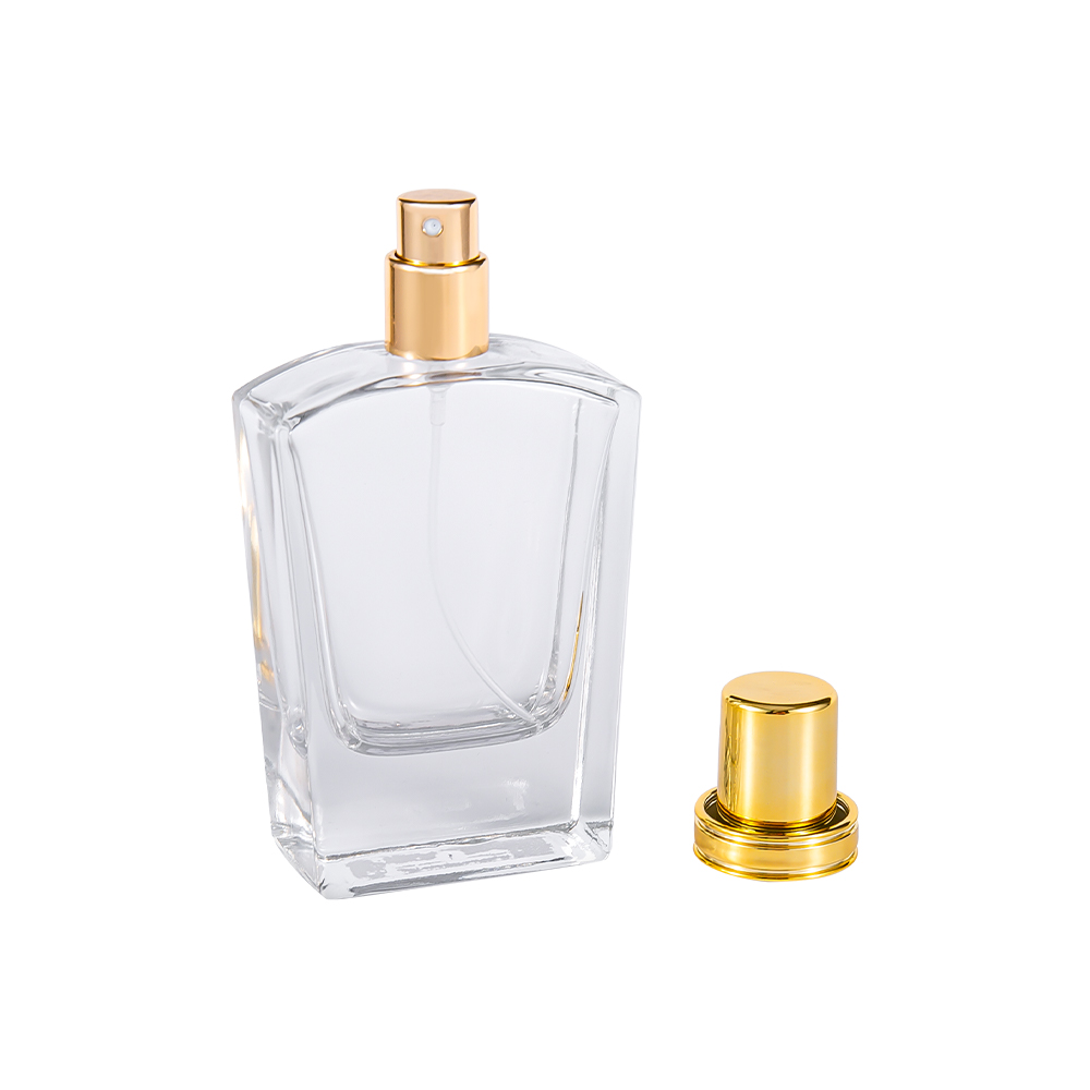 KY10-WJ436 Bottiglia di profumo in vetro trasparente da 50 ml con tappo in oro brillante UV