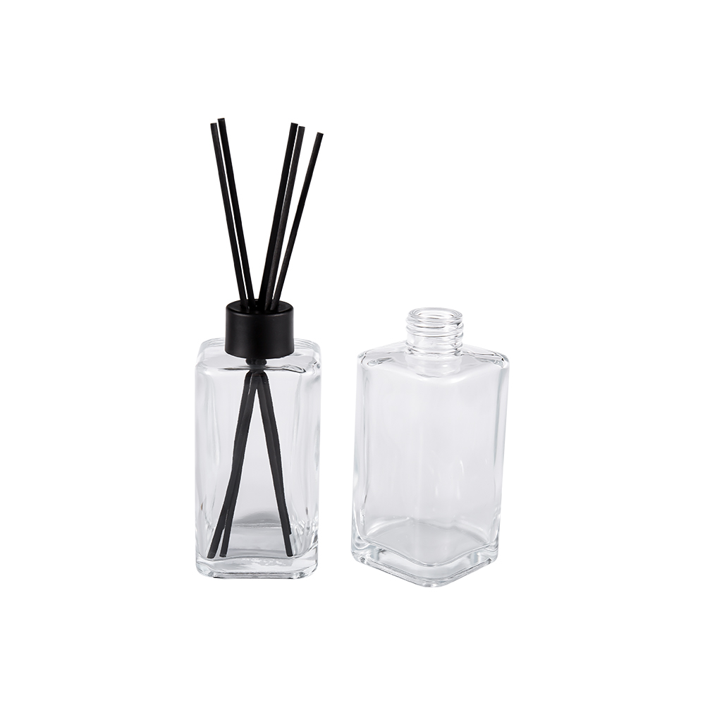 HJ-RX2247 Bottiglia per aromaterapia in vetro trasparente Tappo per bottiglia nero opaco di grande capacità Adesivo in fibra con tappo in alluminio