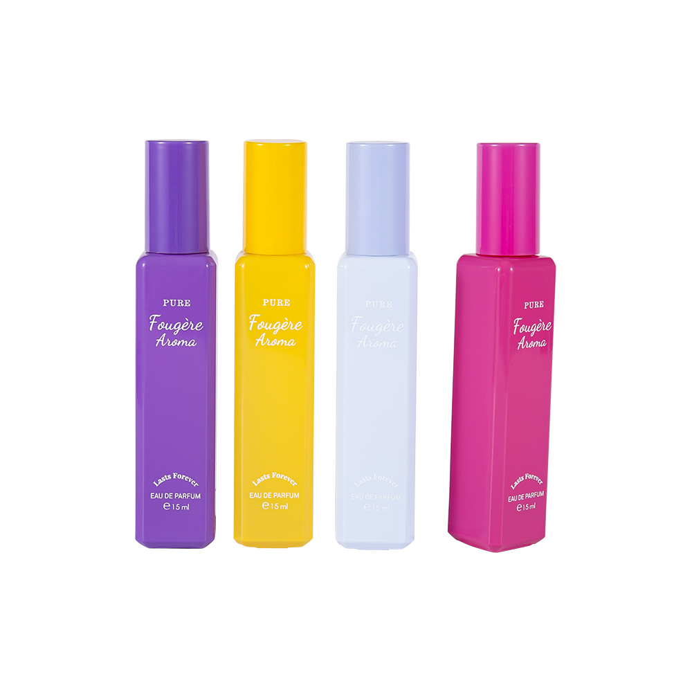 Bottiglia di profumo in vetro rivestito di piccola capacità GC4222-WJ2369 15ML con tappo in plastica PP colorato