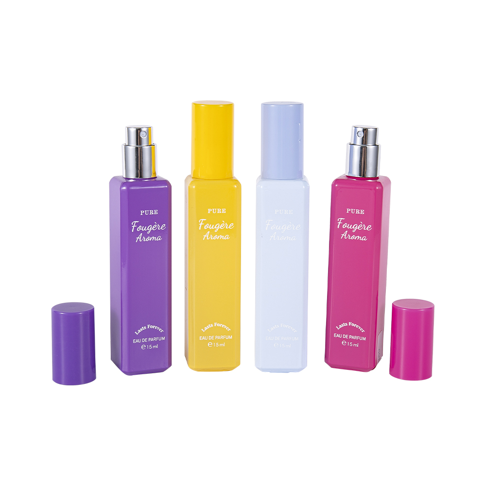 Bottiglia di profumo in vetro rivestito di piccola capacità GC4222-WJ2369 15ML con tappo in plastica PP colorato