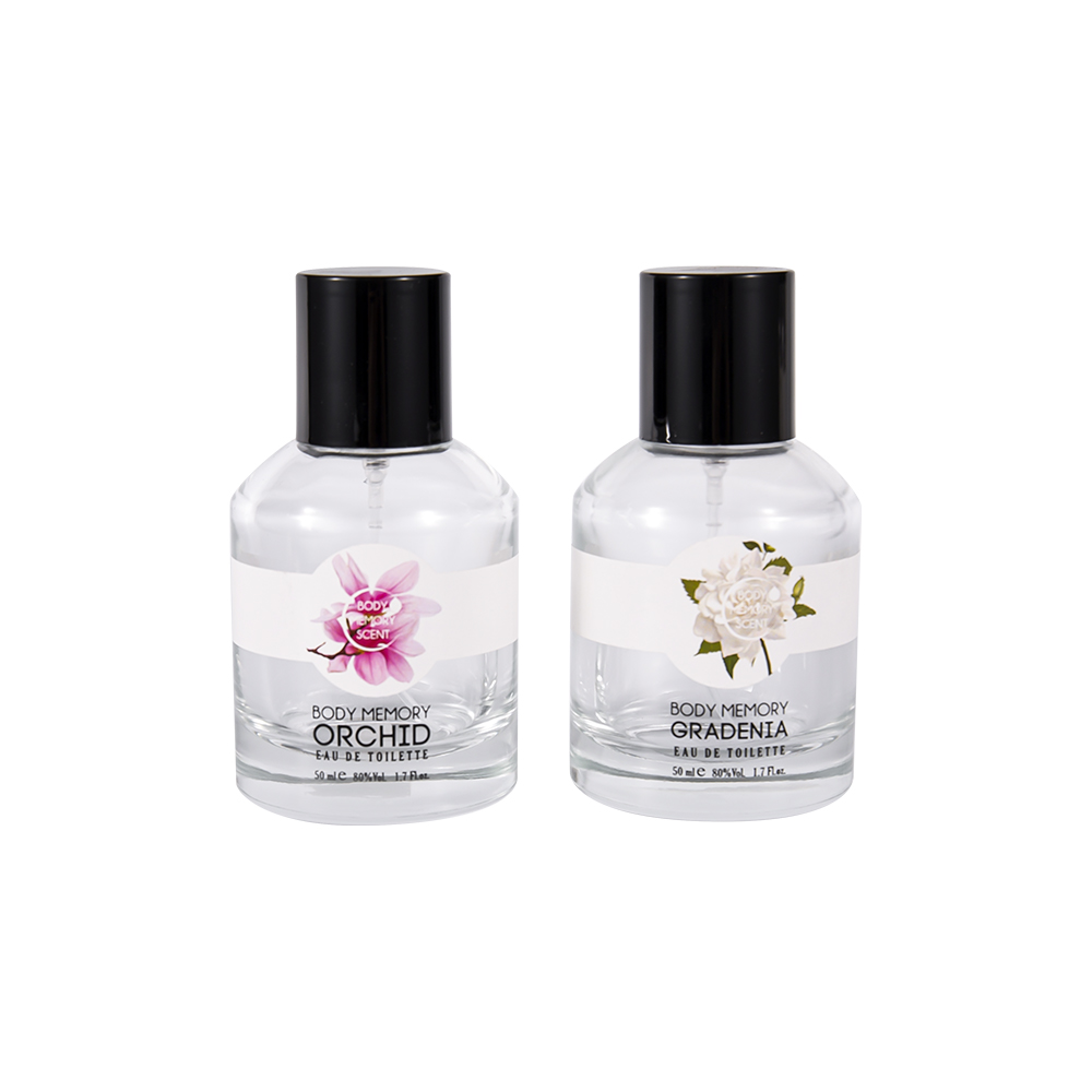 GC4815-WJ2531 Bottiglia di profumo in vetro trasparente da 50 ml con tappo in plastica PP nera