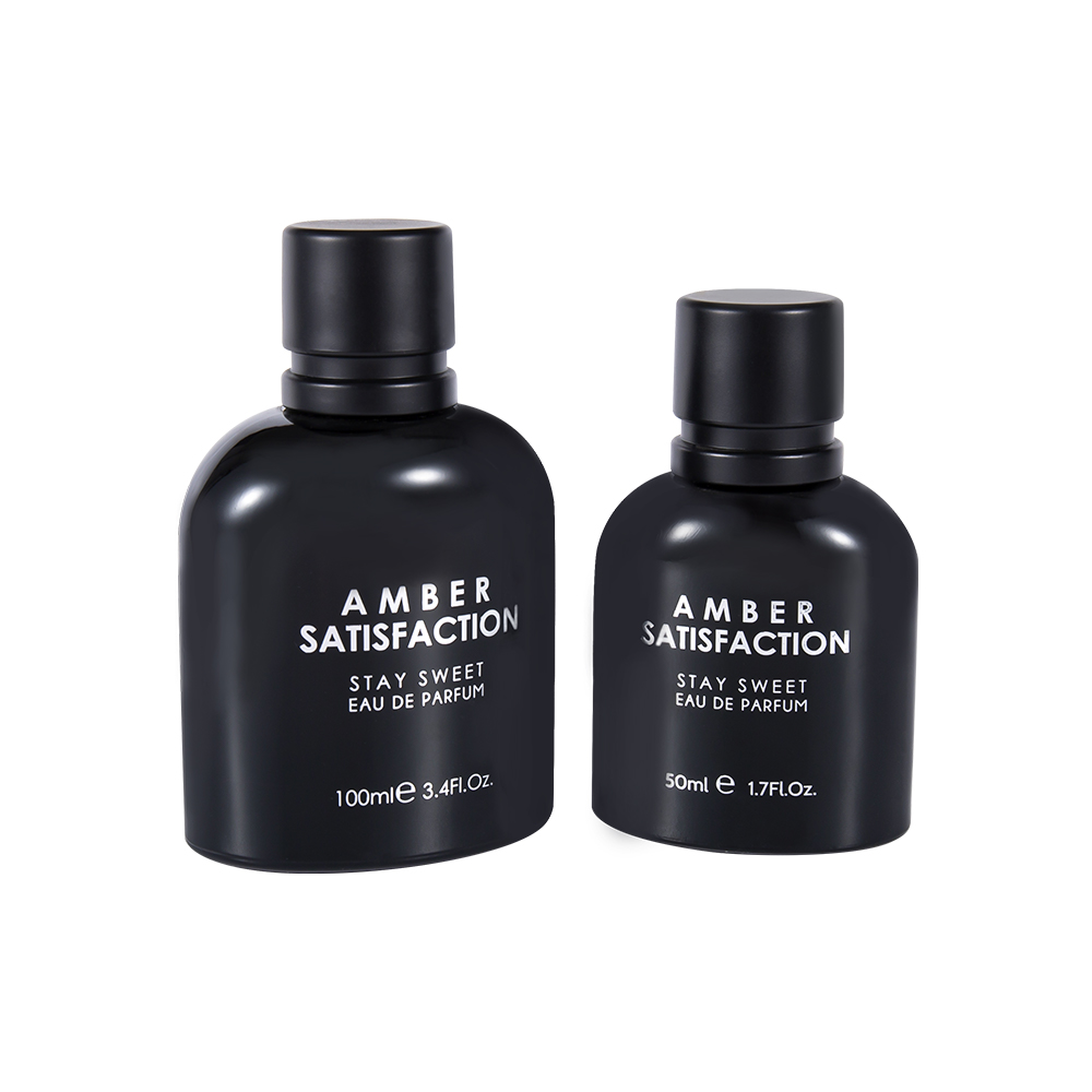 GC3849-WJ176 Bottiglia di profumo in vetro stampato nero brillante rivestito di colore da 50 ml con tappo in plastica ABS PP