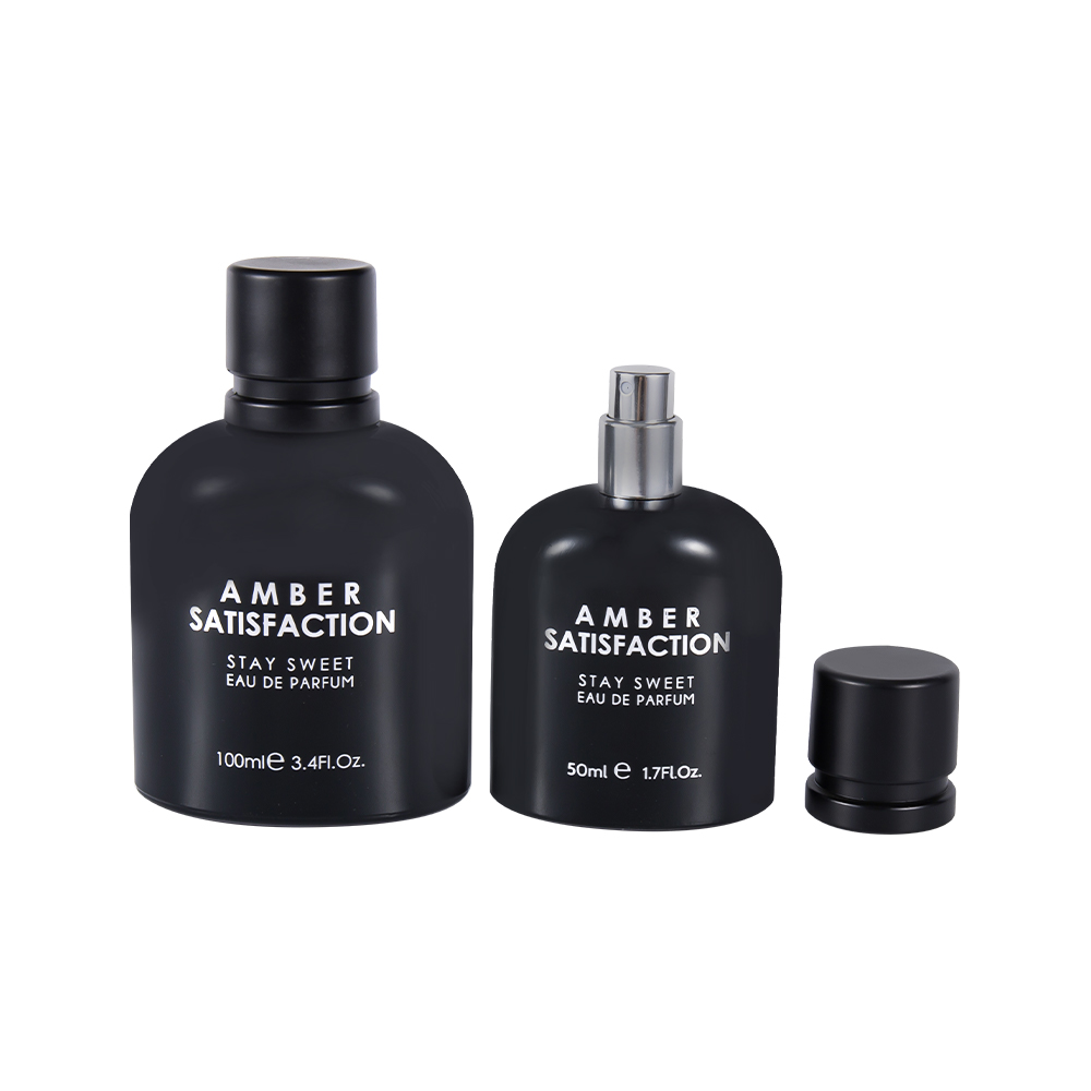 GC3849-WJ176 Bottiglia di profumo in vetro stampato nero brillante rivestito di colore da 50 ml con tappo in plastica ABS PP