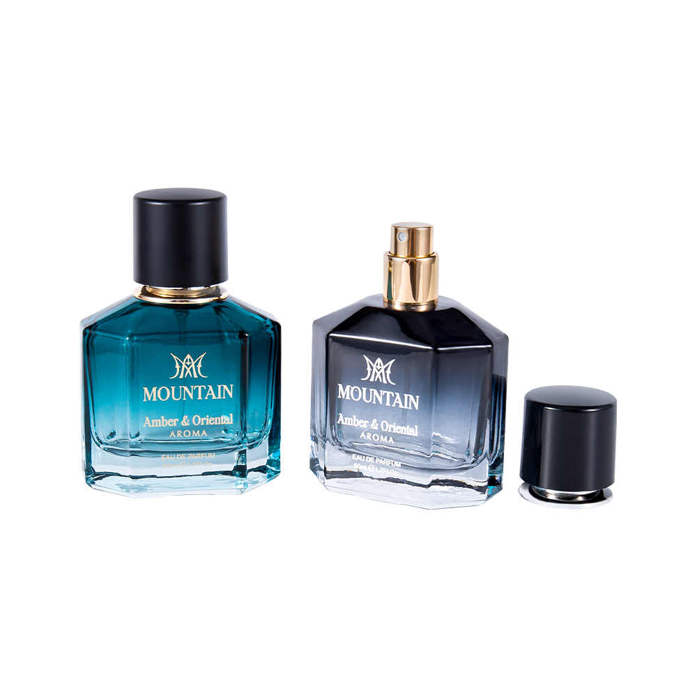 Bottiglia di profumo in vetro GC4030-WJ2099 da 50 ml con stampa di rivestimento e cappuccio per profumo UV in ABS con nastro per stampa a caldo