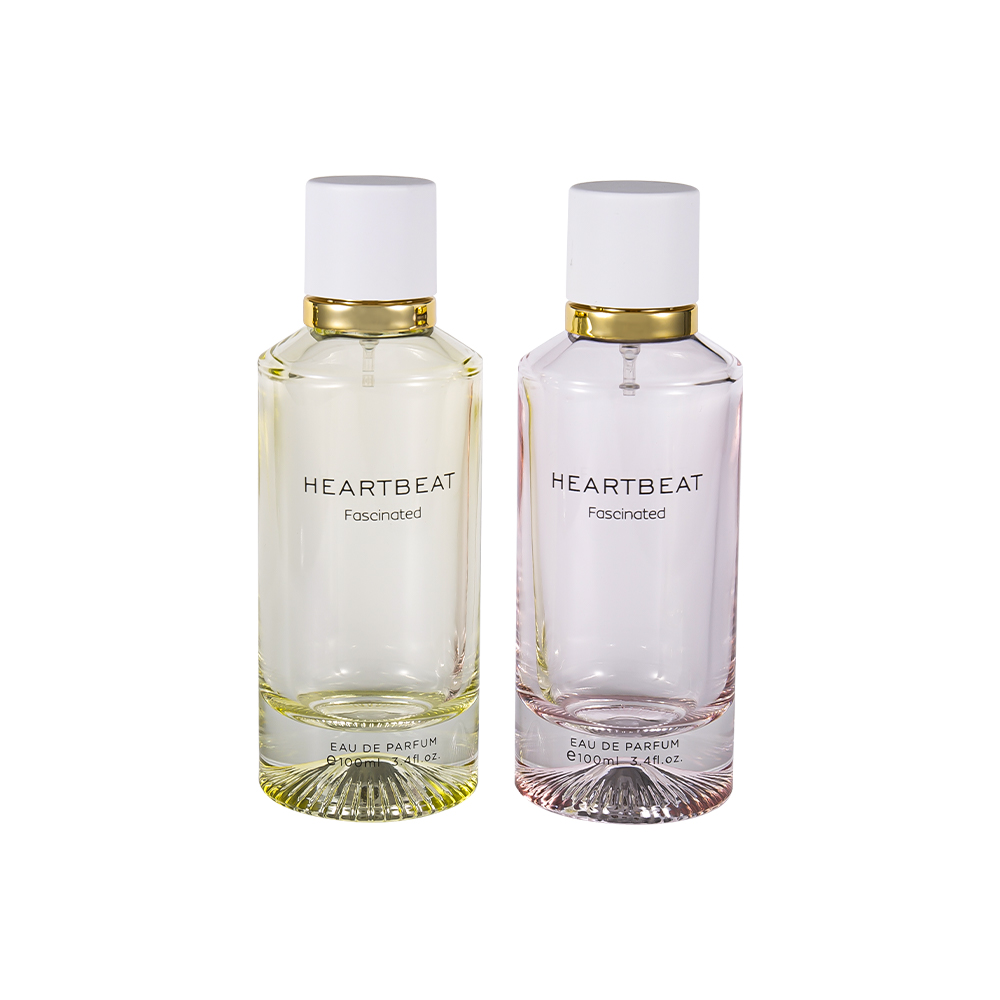 GC4406-WJ2326 Bottiglia di profumo con fondo fantasia da 100 ml con tappo per profumo bianco e grande anello in alluminio