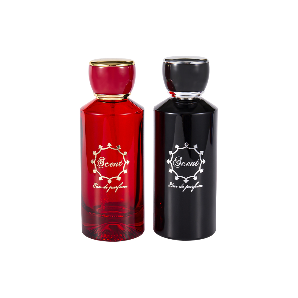 GC4406-WJ2071 Bottiglia di profumo inferiore modellata 100ML con tappo di profumo rotondo in plastica ABS rosso brillante e nero