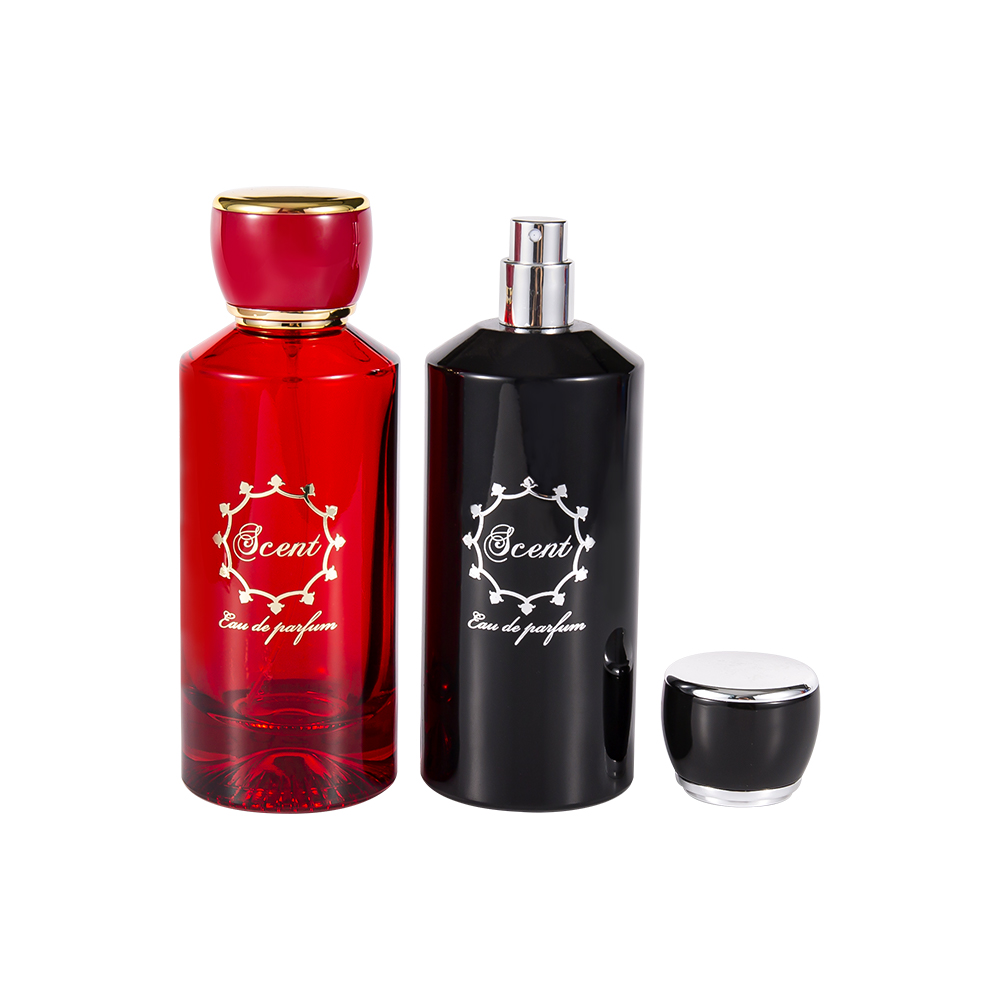 GC4406-WJ2071 Bottiglia di profumo inferiore modellata 100ML con tappo di profumo rotondo in plastica ABS rosso brillante e nero