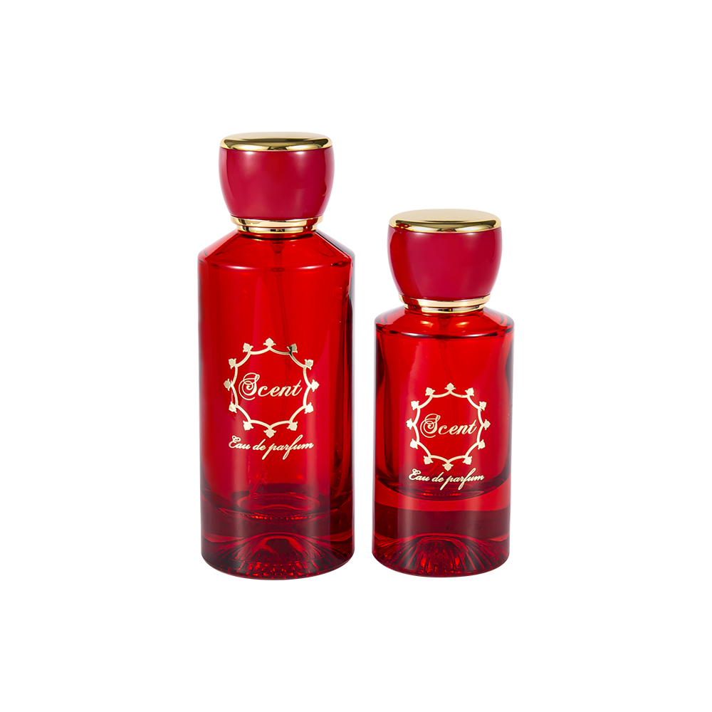 GC4406-WJ2071 Bottiglia di profumo inferiore modellata 100ML con tappo di profumo rotondo in plastica ABS rosso brillante e nero