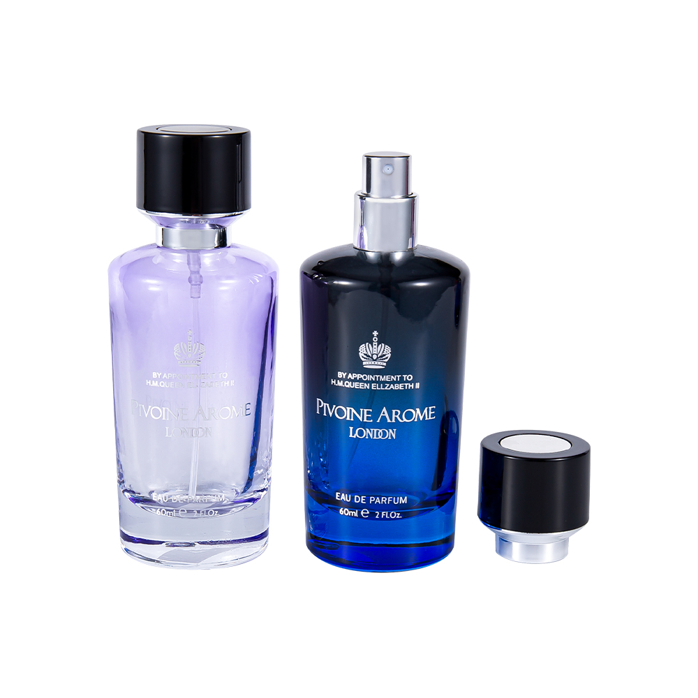KY1597-WJ2390 Set di bottiglie di profumo in vetro di alta qualità da 60 ml con tappo per profumo in ABS e PP