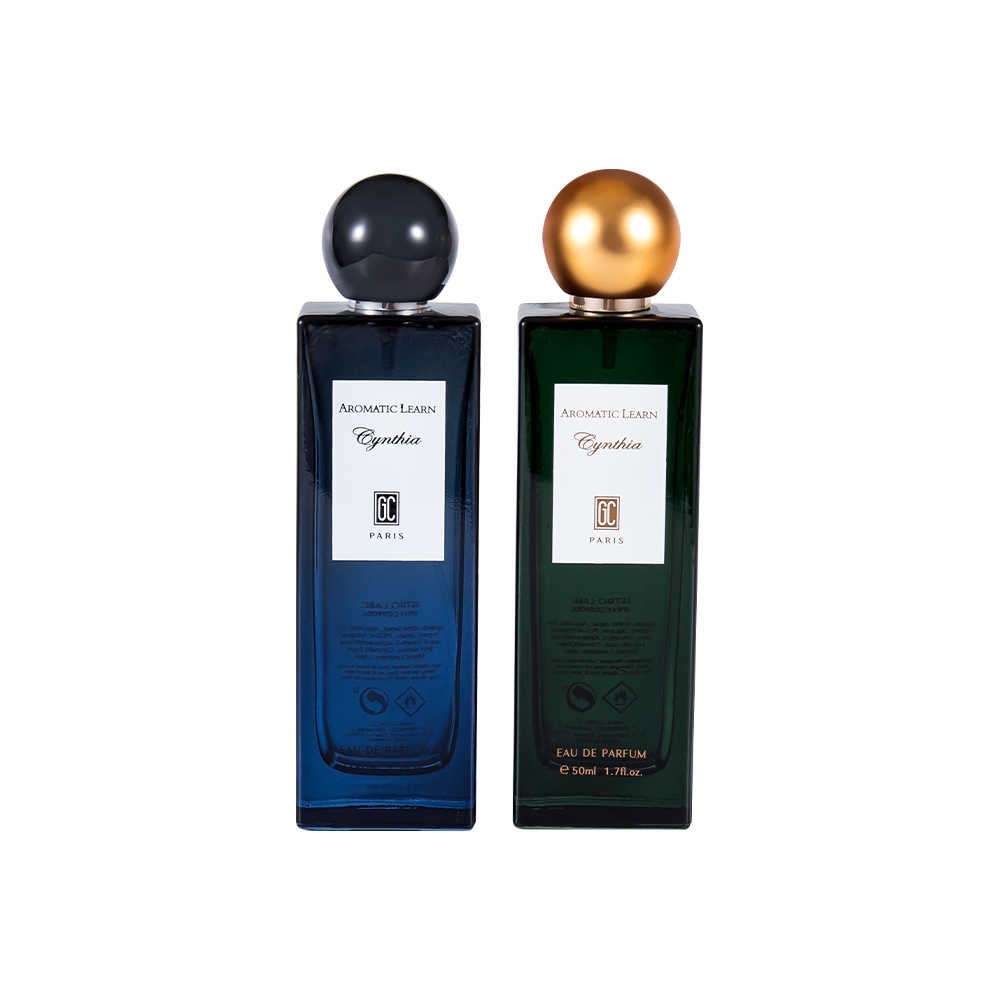 GC4015-WJ2402 Set di bottiglie di profumo rettangolari piatte sottili da 50 ml con tappo per profumo sferico