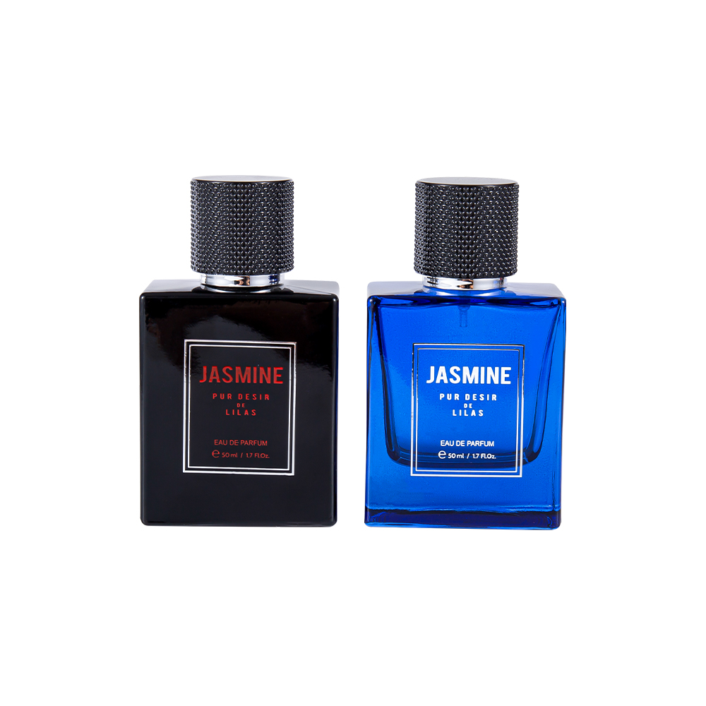 KY59-WJ2358 Set di bottiglie di profumo in vetro liscio da 50 ml con tappo per profumo maculato